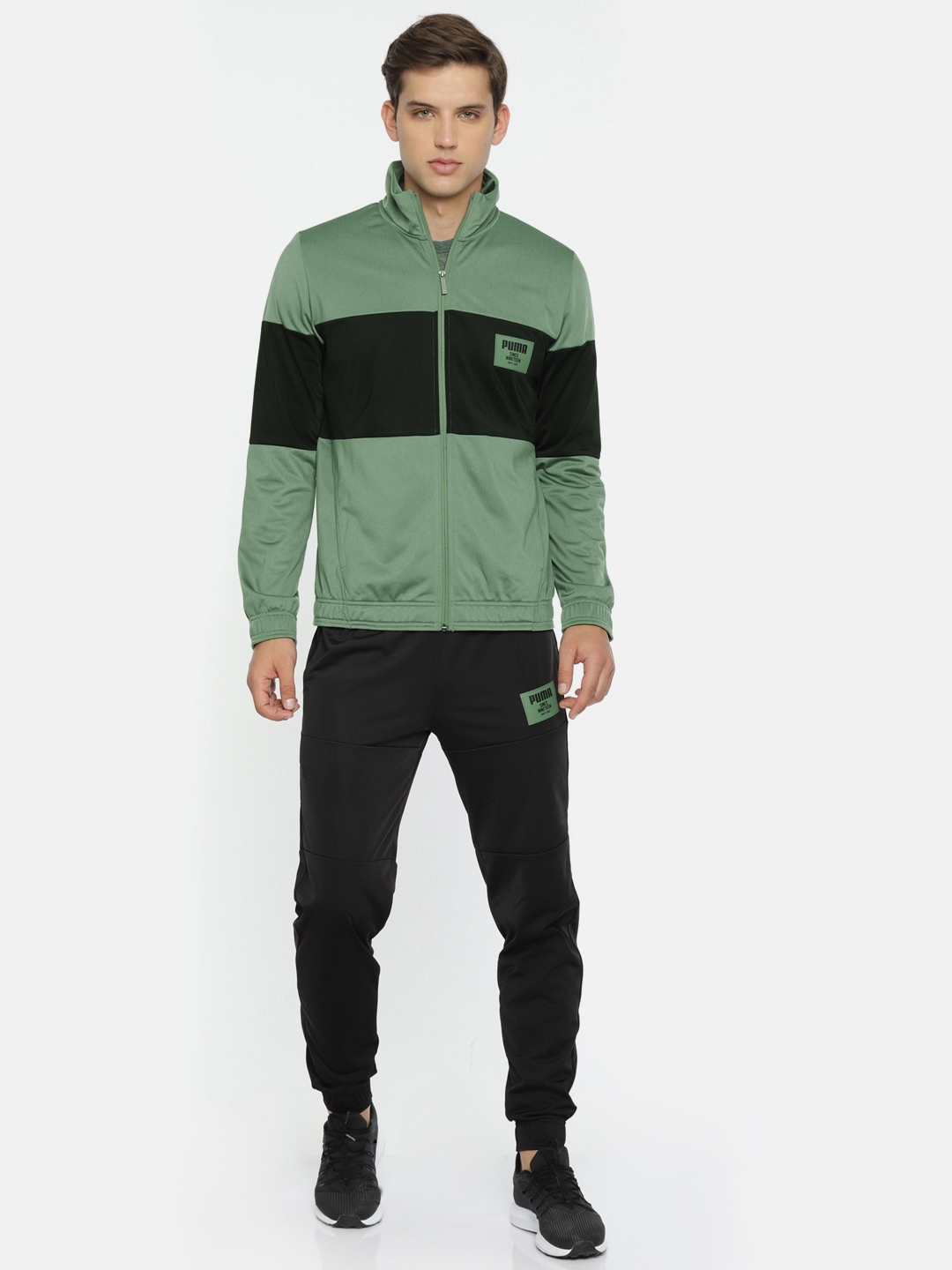 puma black and green tracksuit