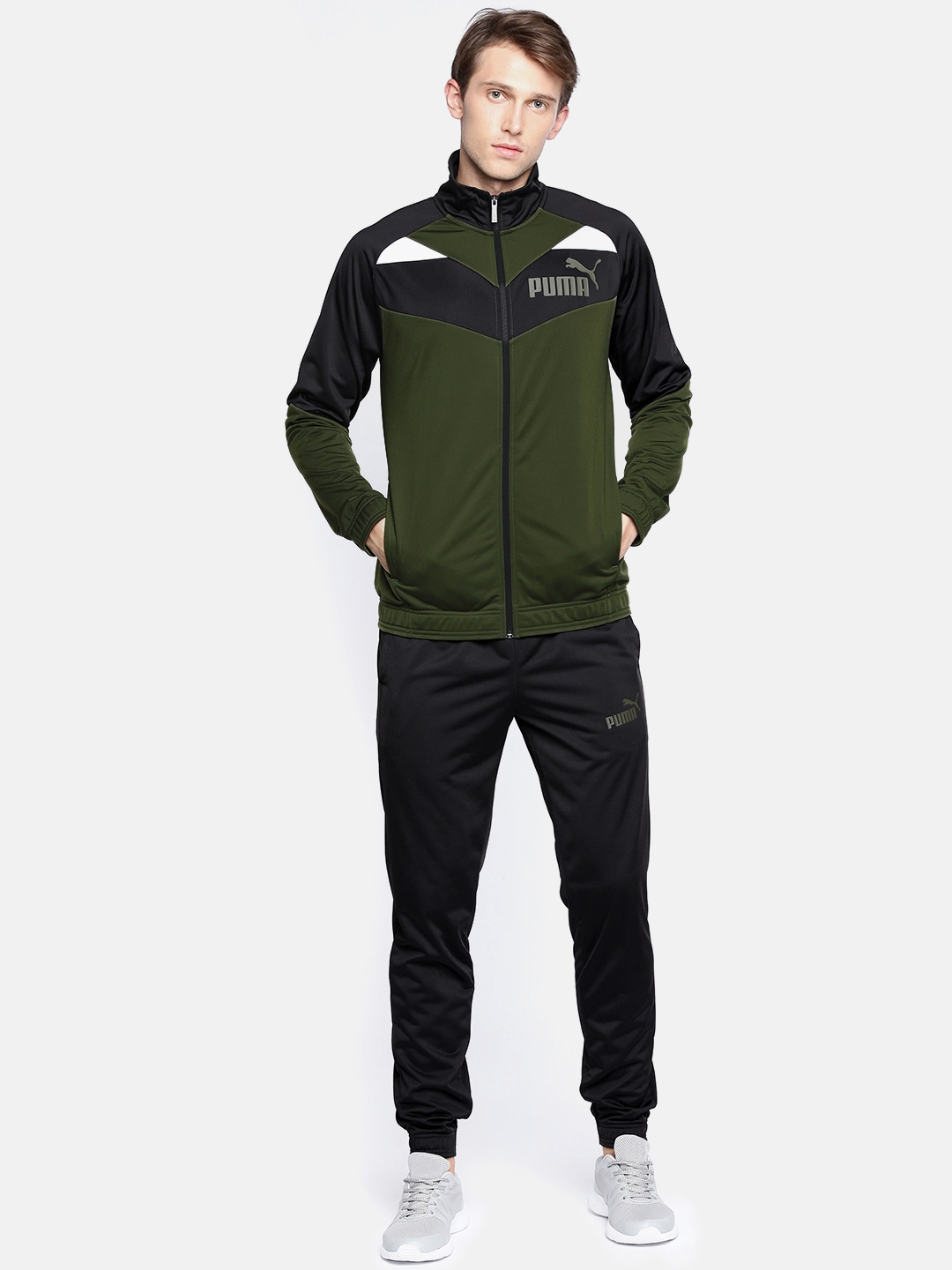 Buy Puma Men Olive Green & Black Modern Iconic Tricot Sports Tracksuit ...