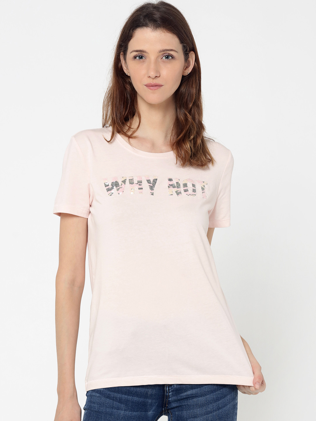 Buy ONLY Women Cream Coloured Printed Round Neck T Shirt Tshirts for Women 7033921 Myntra