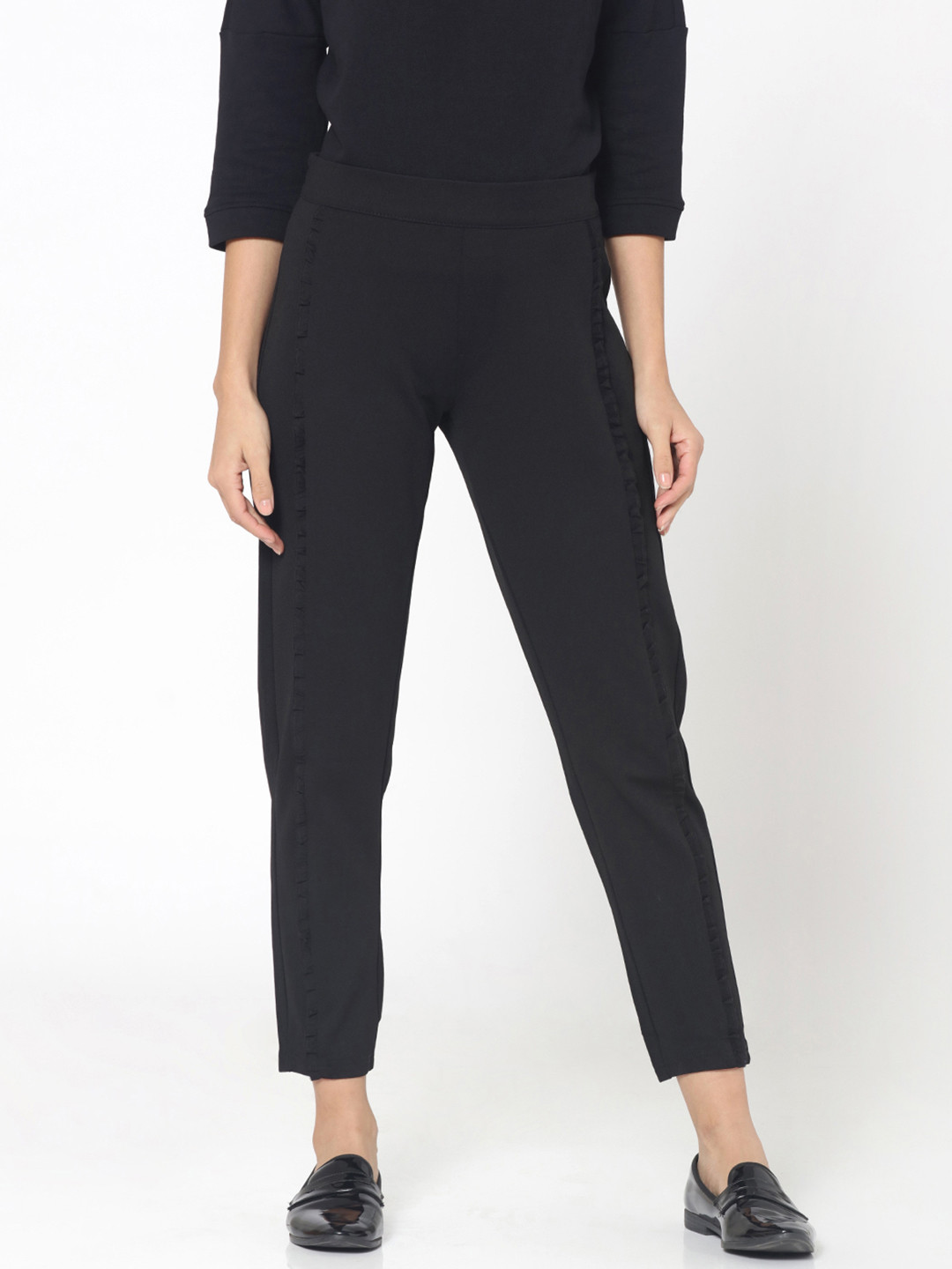 Women Black Solid Trousers