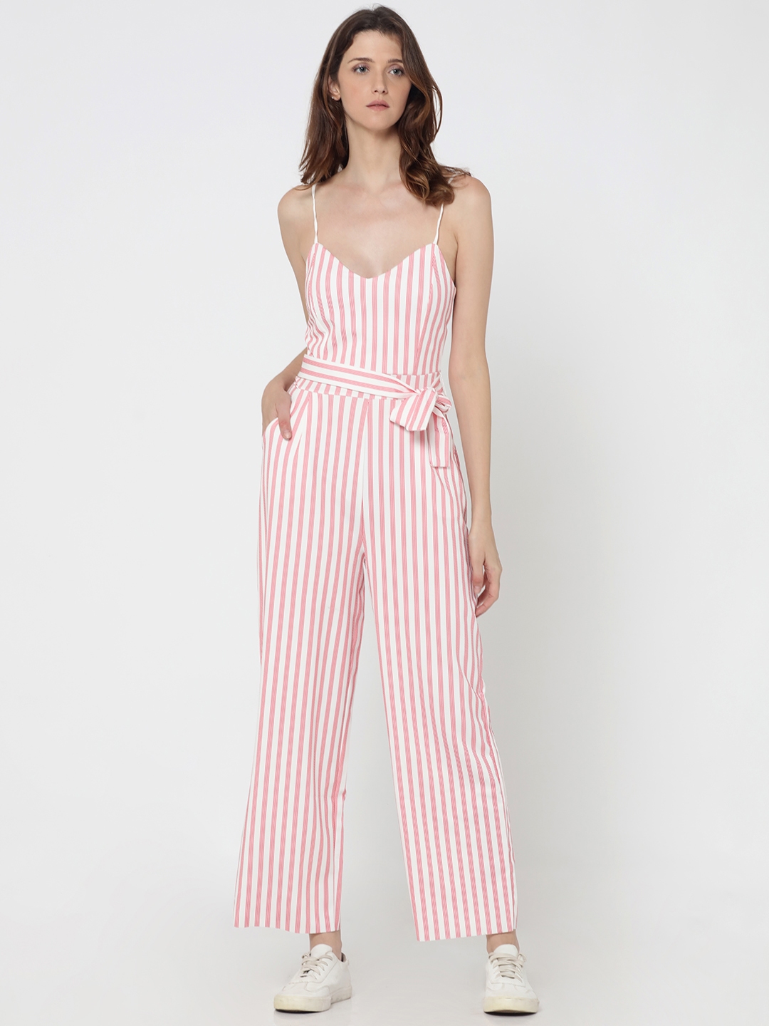 Buy ONLY White & Pink Striped Basic Jumpsuit - Jumpsuit for Women ...