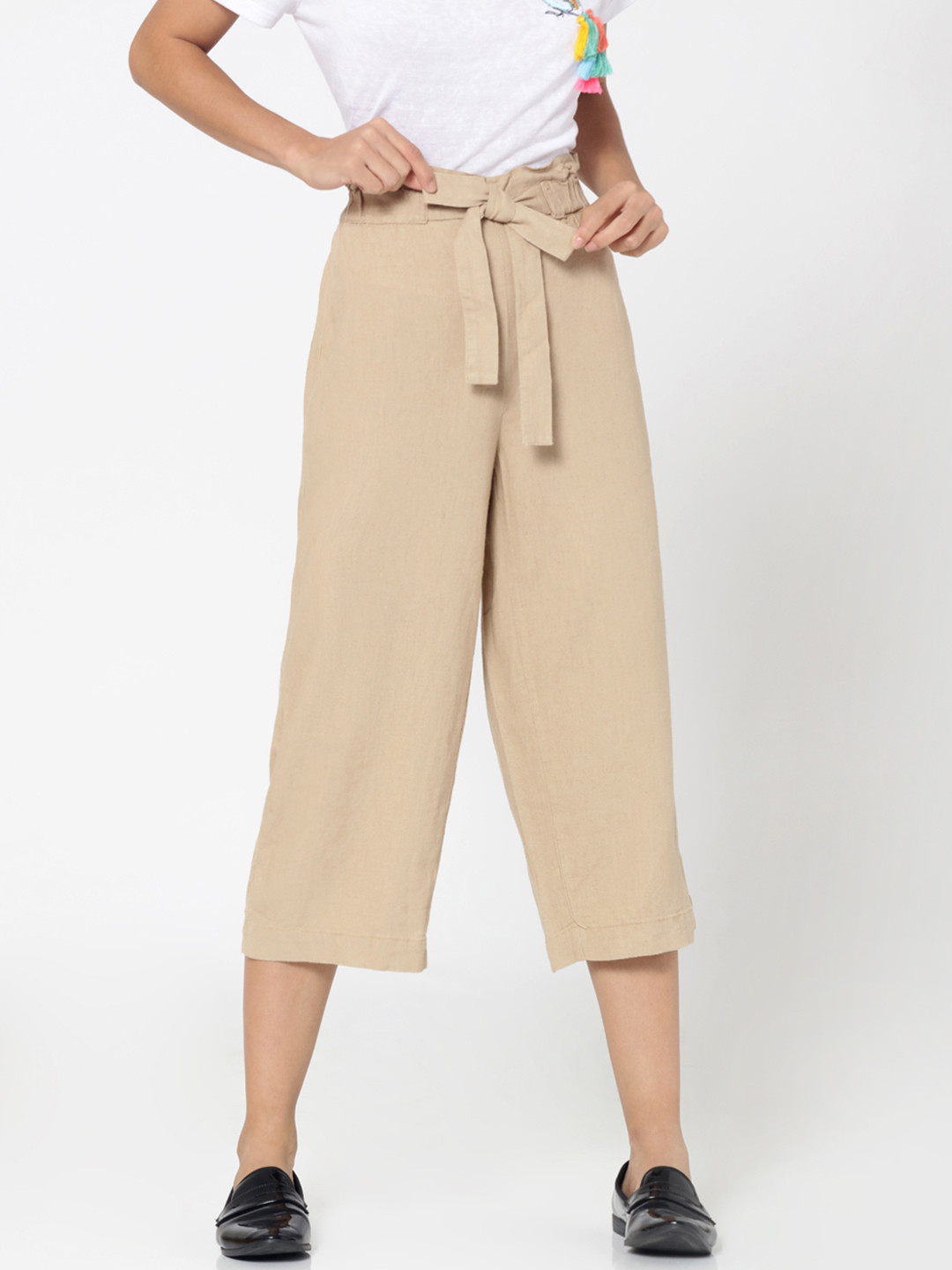 Buy ONLY Women Beige Regular Fit Solid Culottes - Trousers for Women 7034036 | Myntra