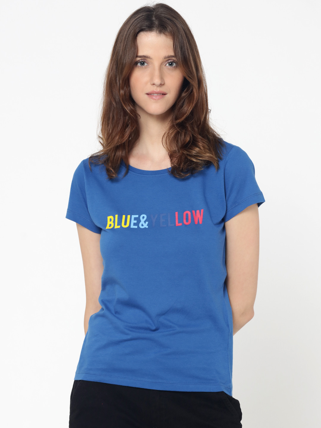 Buy ONLY Women Blue Printed Round Neck T Shirt Tshirts for Women