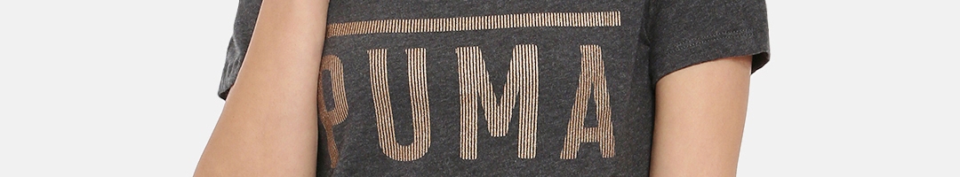 Buy Puma Women Grey Printed Regular Fit ATHLETIC Pure Cotton T Shirt ...