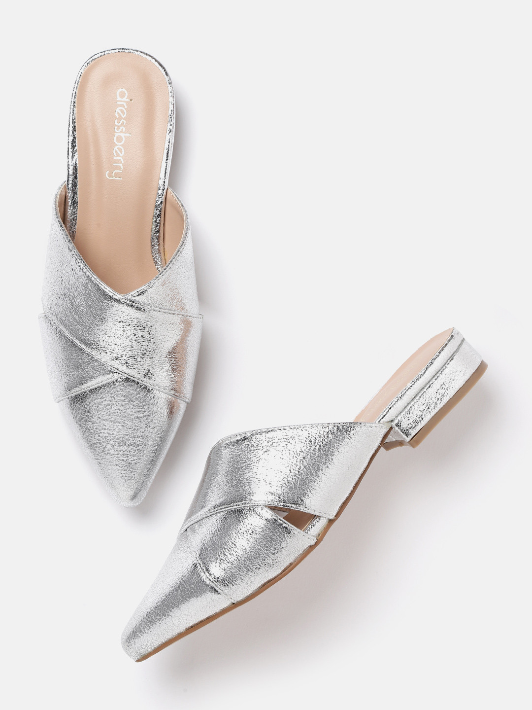 Buy DressBerry Women Silver Toned Solid Mules Flats for Women 7034483