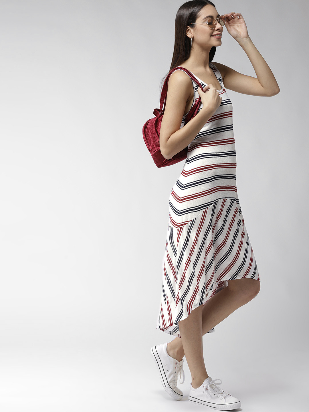 Buy Tommy Hilfiger Women White & Navy Blue Striped T Shirt Dress Dresses for Women 7040554