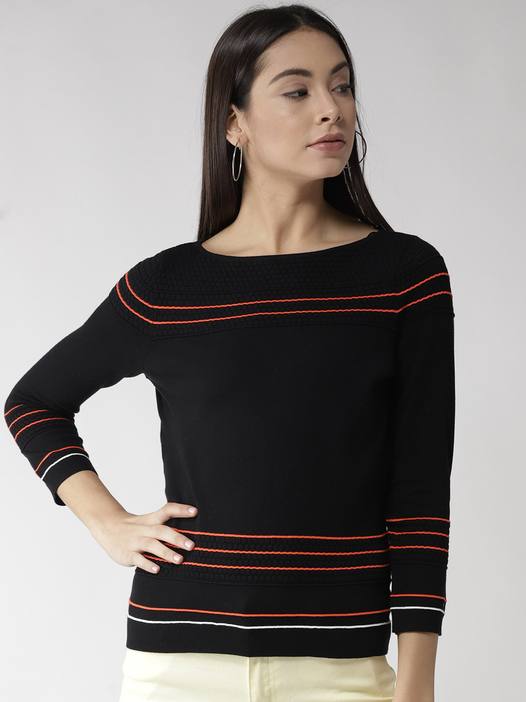 Buy Tommy Hilfiger Women Black Striped Top Tops for Women 7040622