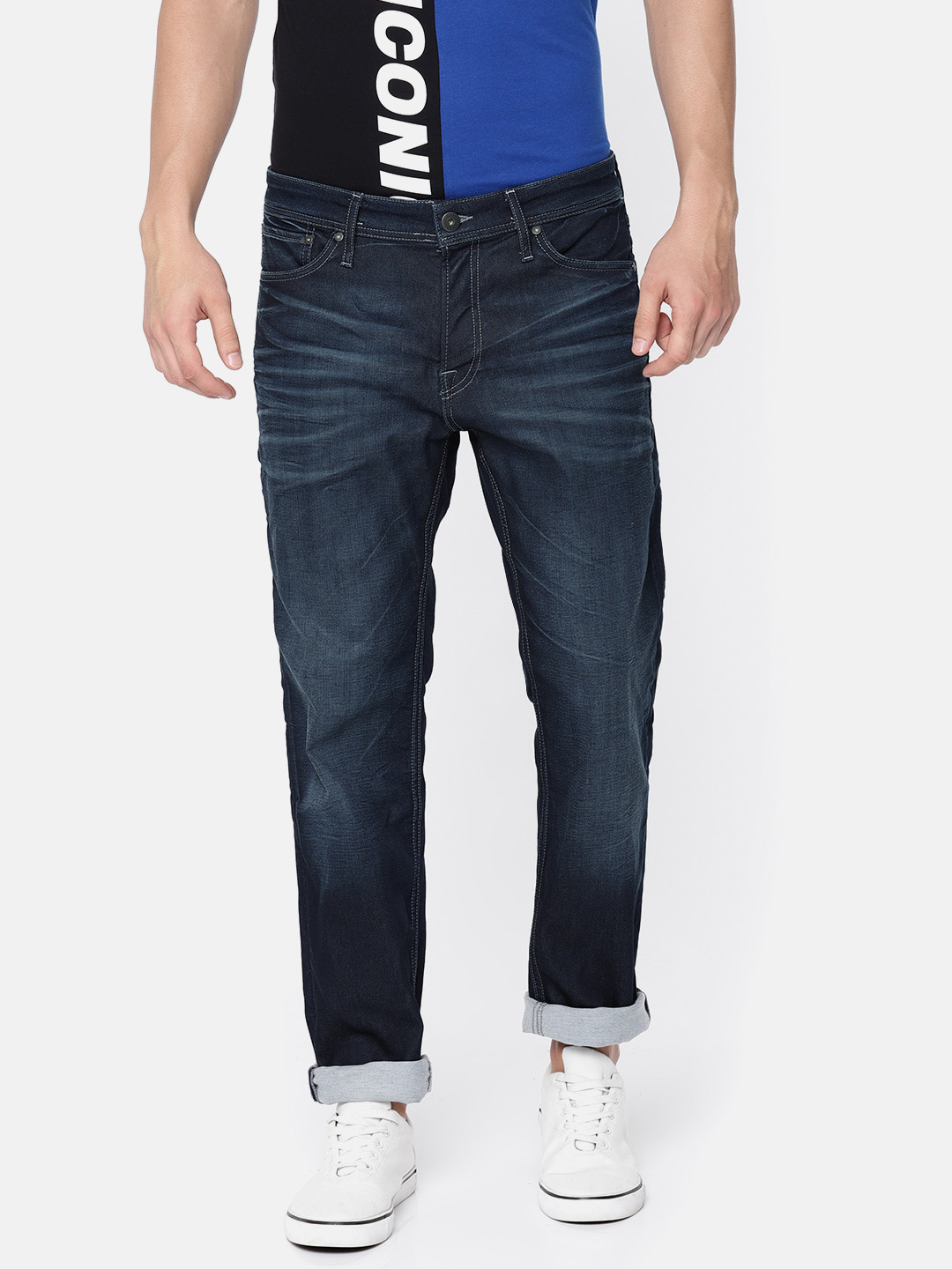Buy Jack & Jones Men Blue Regular Fit Mid Rise Clean Look Stretchable
