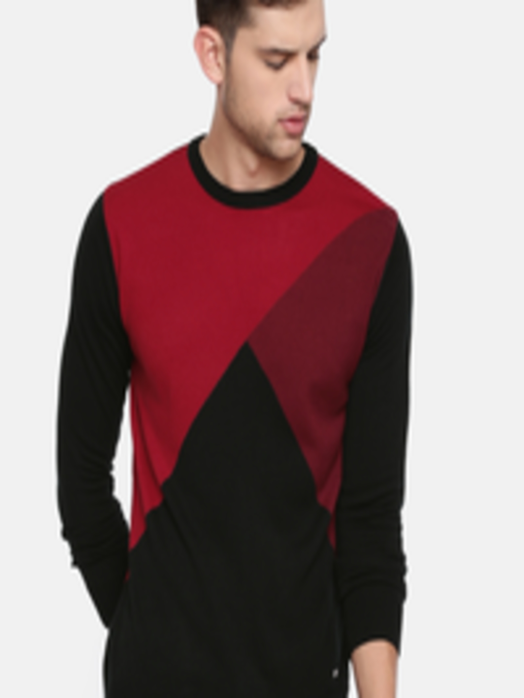 Buy People Men Black & Red Colourblocked Pullover - Sweaters for Men ...