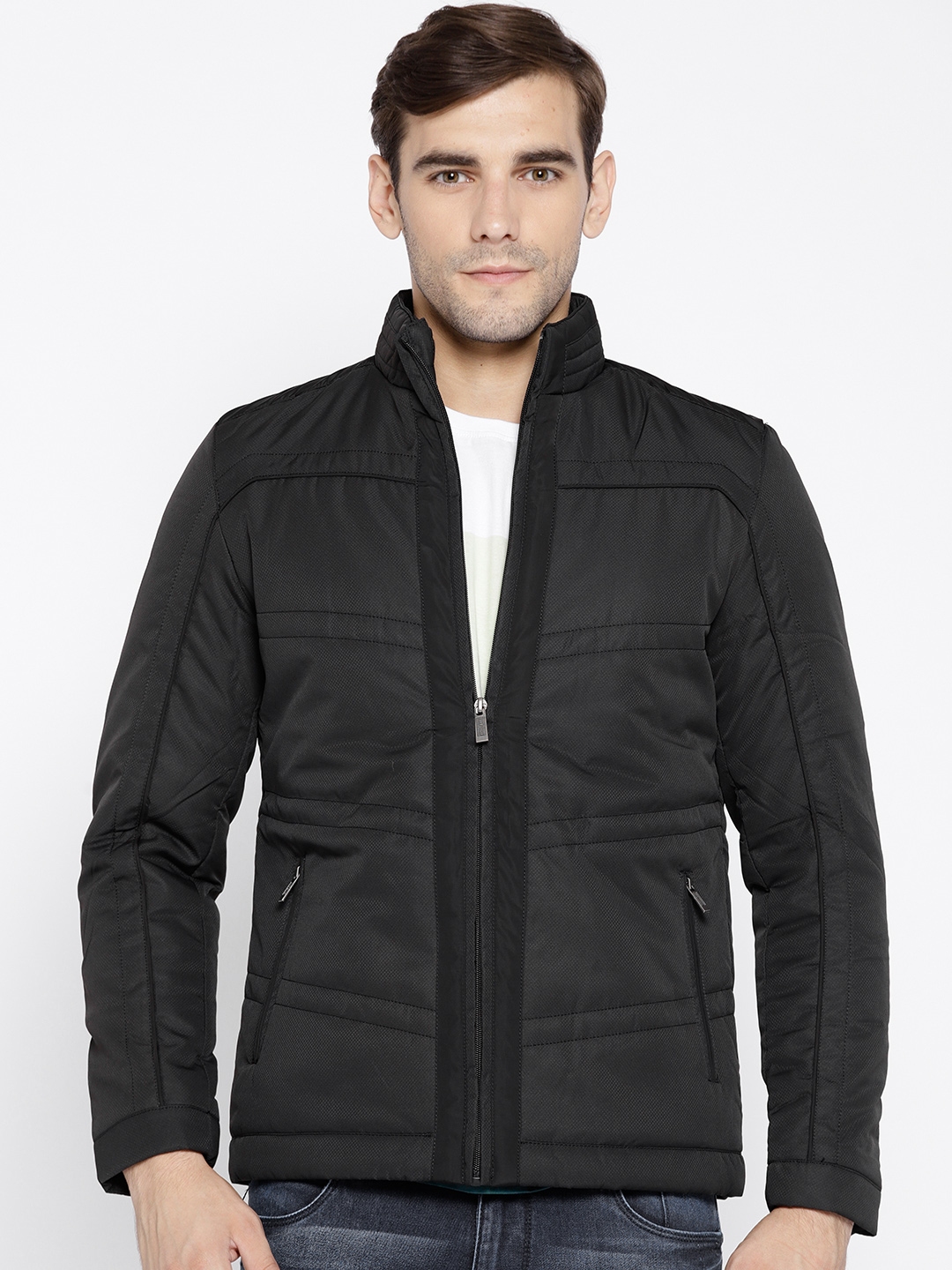 Buy Van Heusen Men Black Solid Padded Jacket - Jackets for Men 7046046 ...