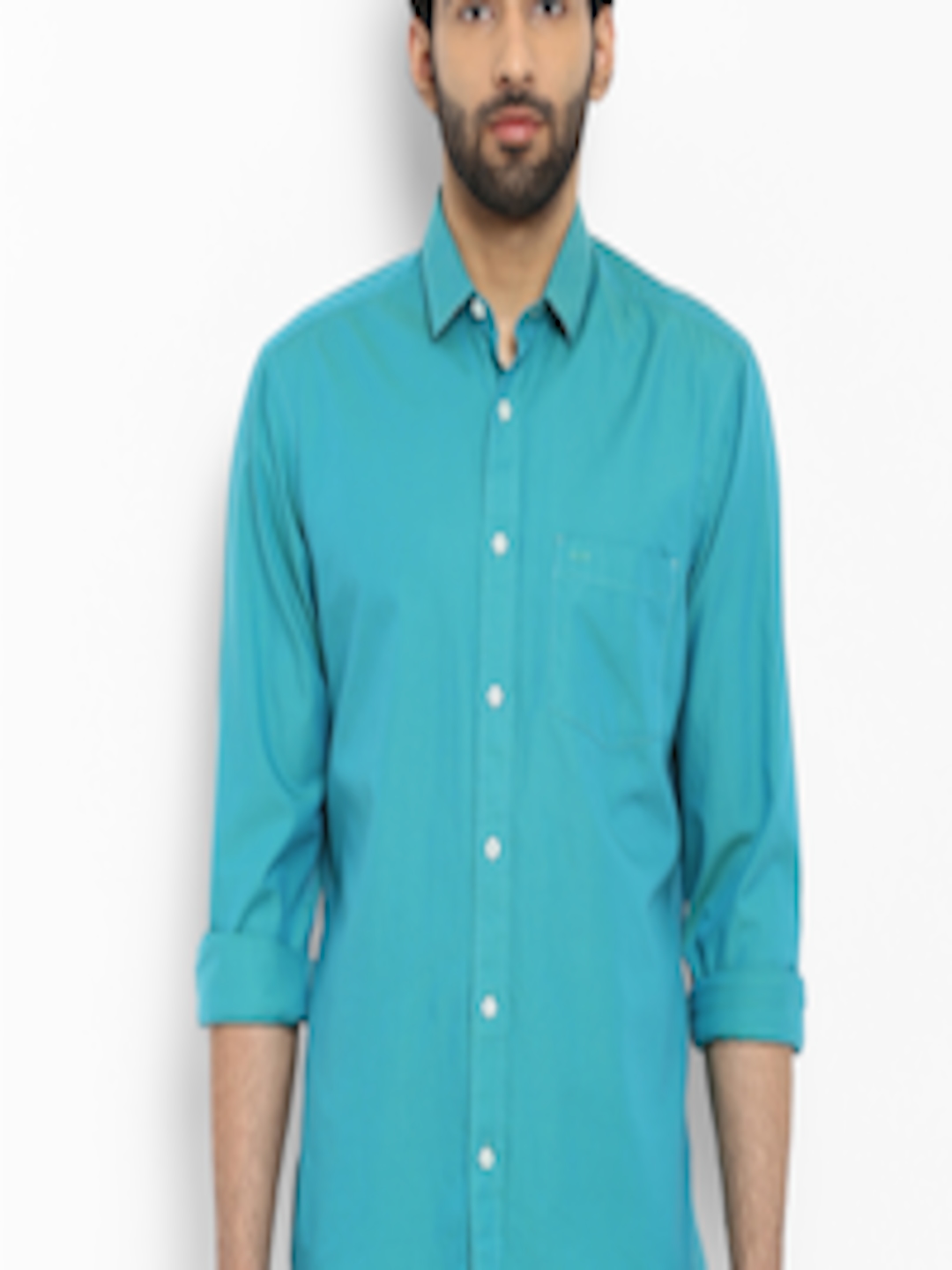Buy ColorPlus Men Turquoise Blue Tailored Fit Solid Casual Shirt