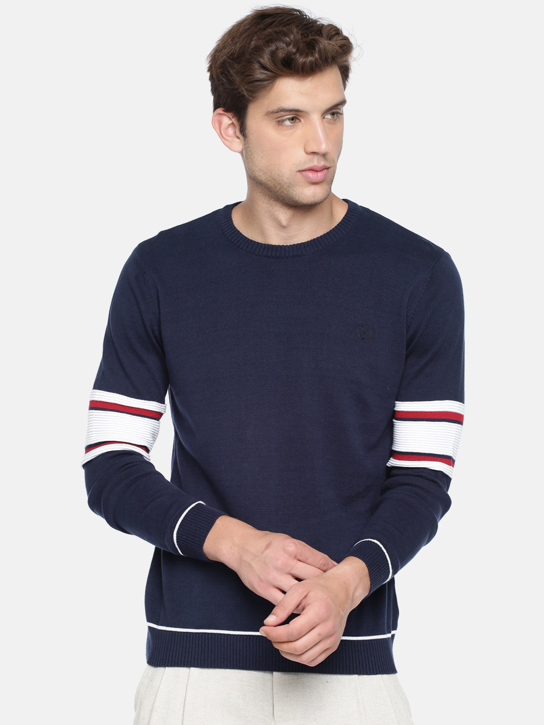 Buy Van Heusen Sport Men Navy Blue Solid Sweater - Sweaters for Men 7056954 | Myntra