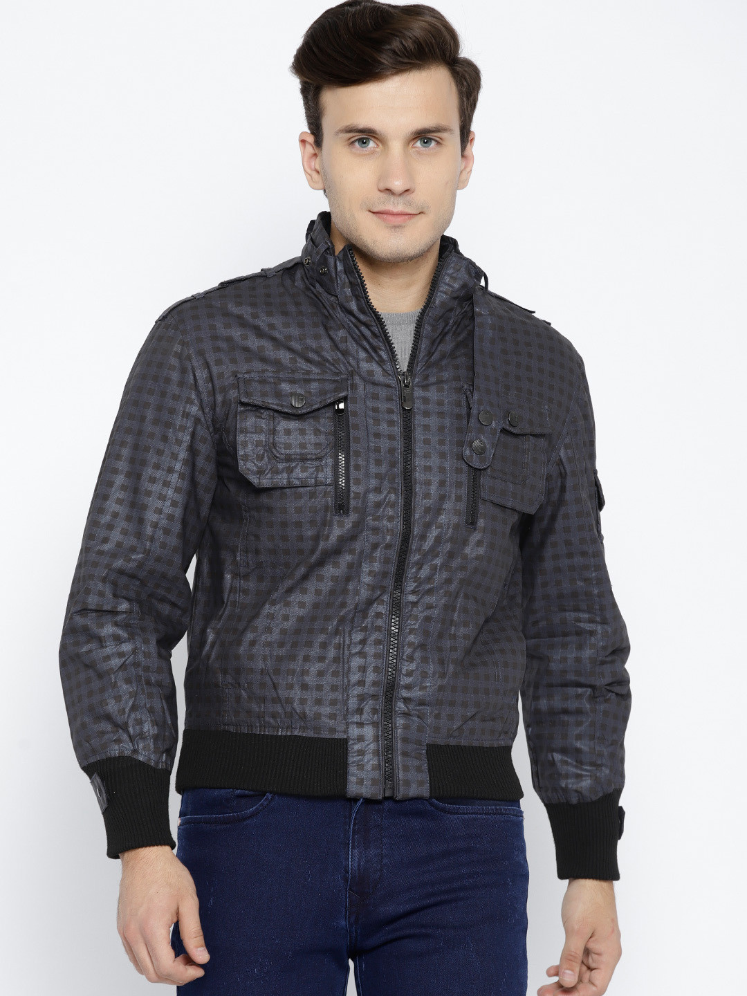 Buy Van Heusen Sport Men Black Checked Bomber Jacket Jackets for Men 7058589 Myntra