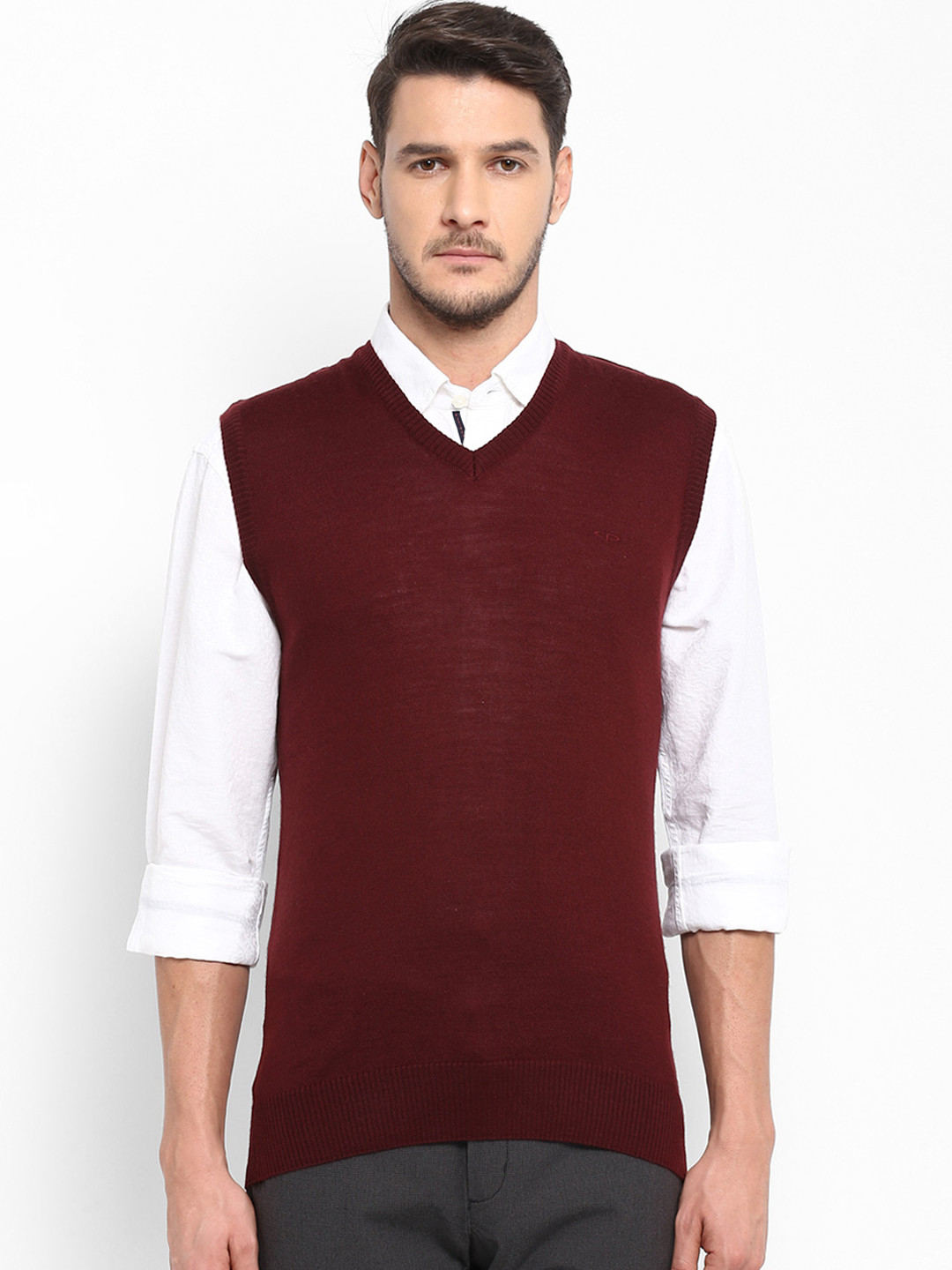 Buy ColorPlus Men Maroon Solid Sweater Vest Sweaters for Men 7062046