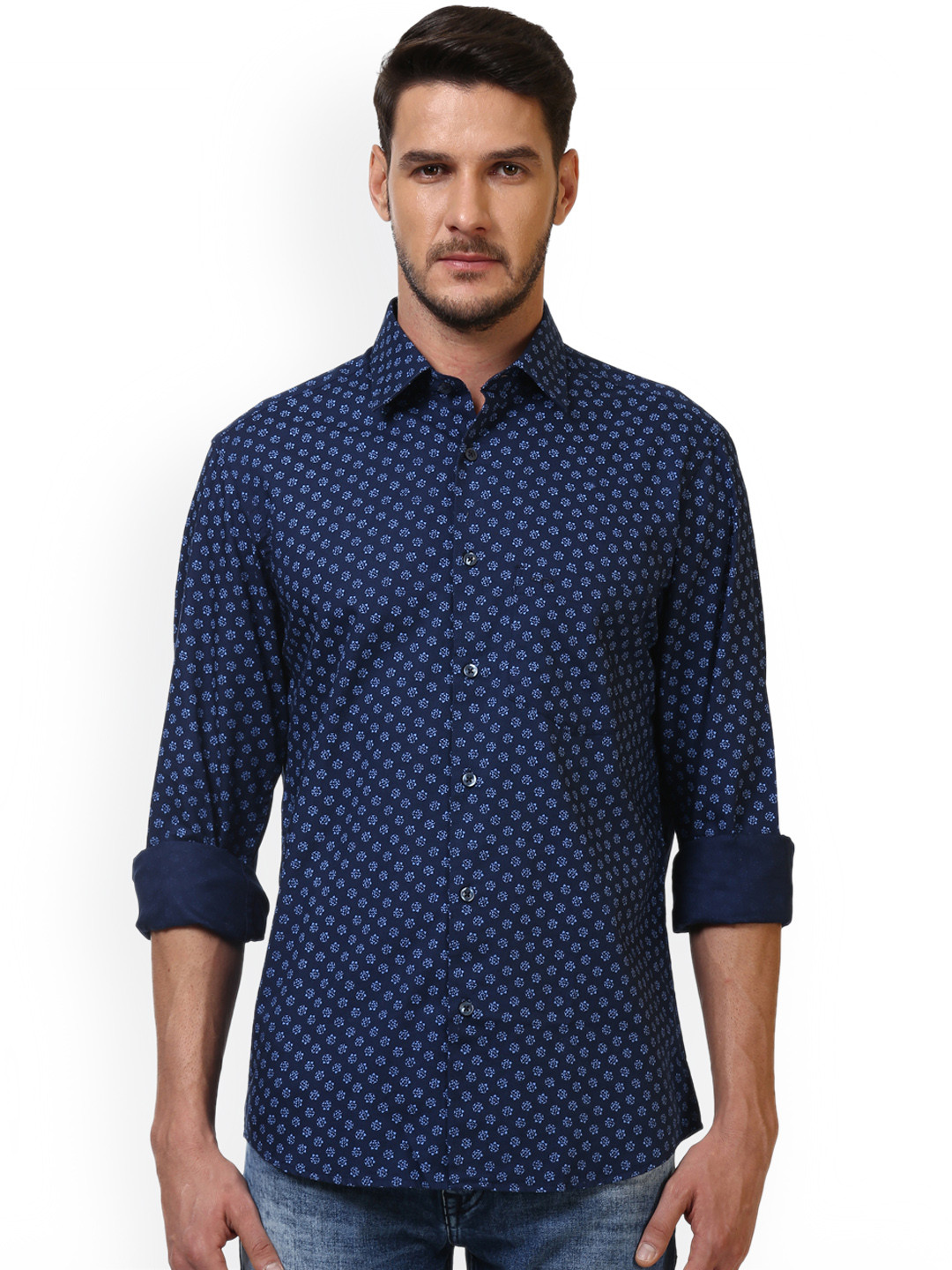 Buy ColorPlus Men Navy Blue & Blue Tailored Fit Printed Casual Shirt
