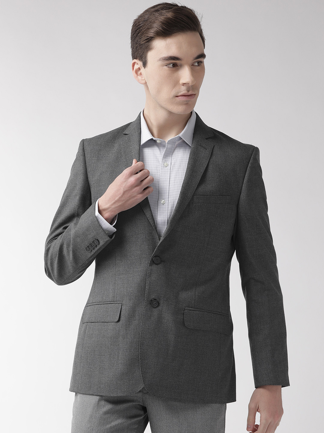 Buy Park Avenue Men Charcoal Grey Solid Single Breasted Slim Fit Formal ...