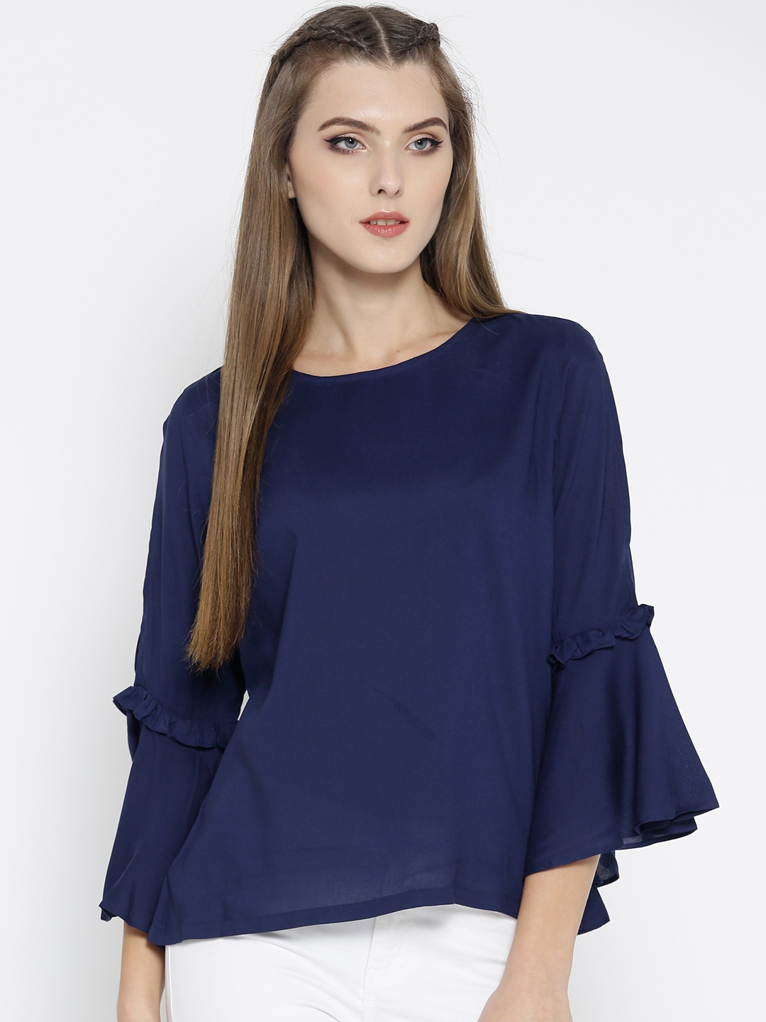 Buy AND Women Navy Blue Solid Top - Tops for Women 7073550 | Myntra