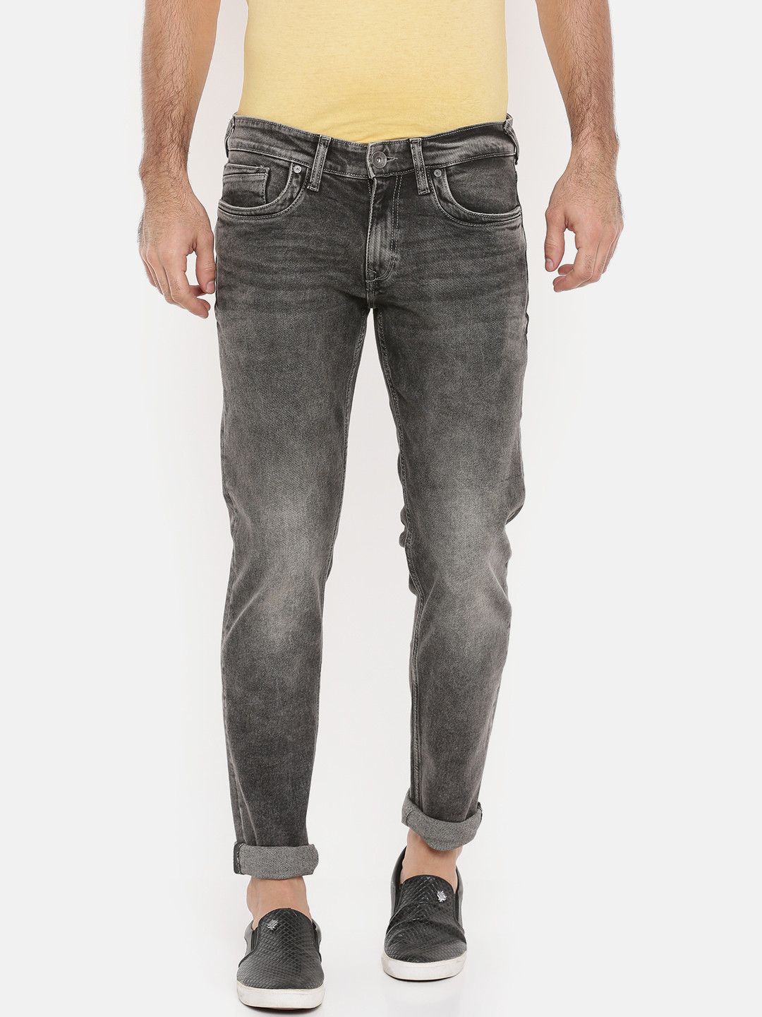 Buy Pepe Jeans Men Charcoal Grey Tapered Fit Low Rise Clean Look