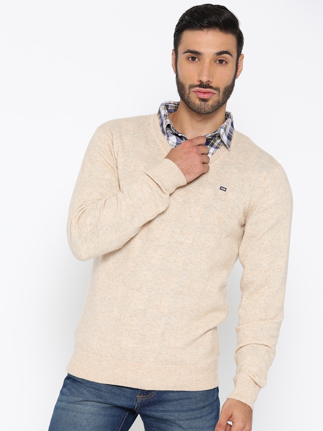 Buy Arrow Sport Men Beige Solid Pullover Sweaters for Men 7078202