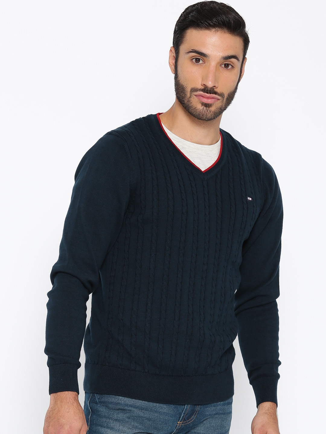 Buy Arrow Sport Men Navy Blue Cable Knit Pullover - Sweaters for Men ...