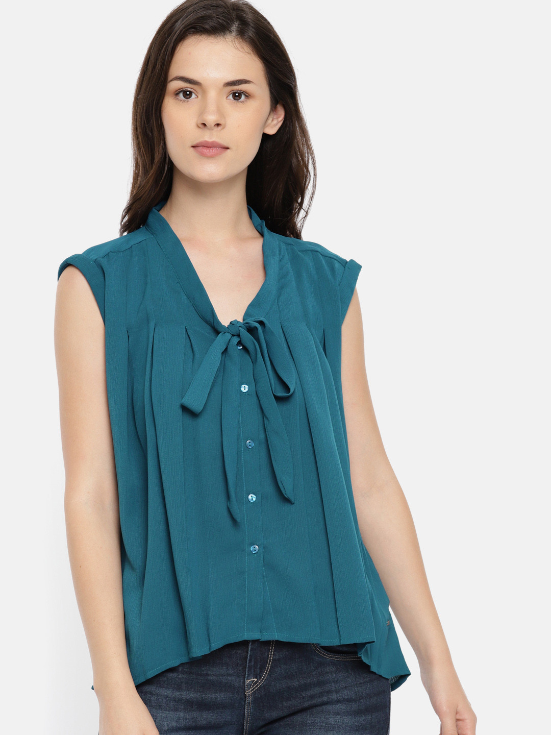 Buy Elle Women Teal Blue Solid High Low Top - Tops for Women 7080129 | Myntra