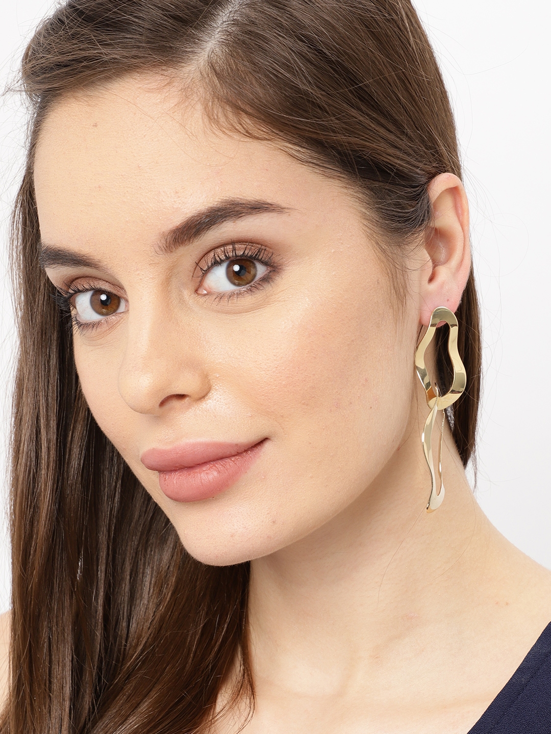 Buy Ayesha Gold Toned Contemporary Organic Interlinked Drop Earrings ...