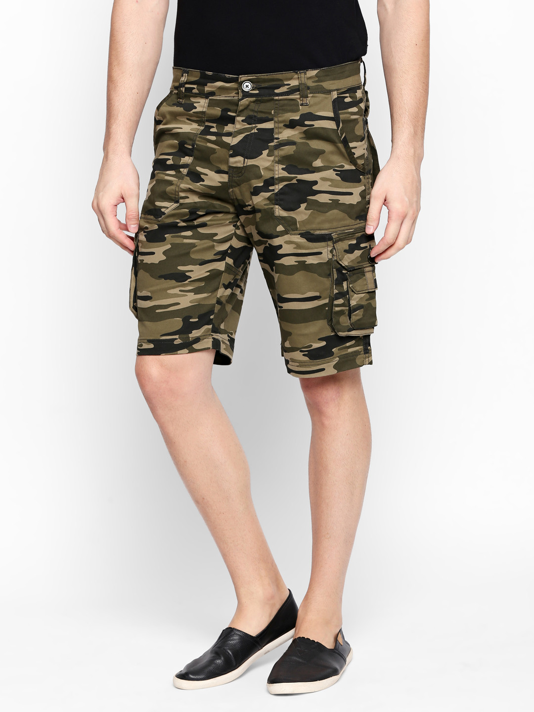 Buy Disrupt Men Olive Green Printed Loose Fit Cargo Shorts Shorts for