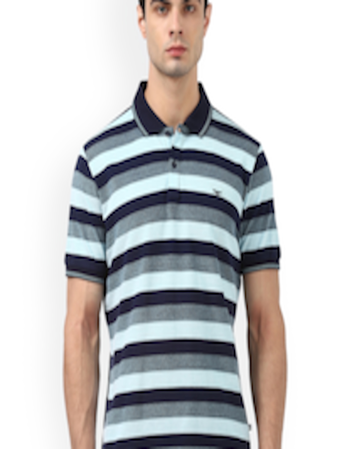 Buy Park Avenue Men Navy Blue & Green Striped Polo Collar T Shirt ...