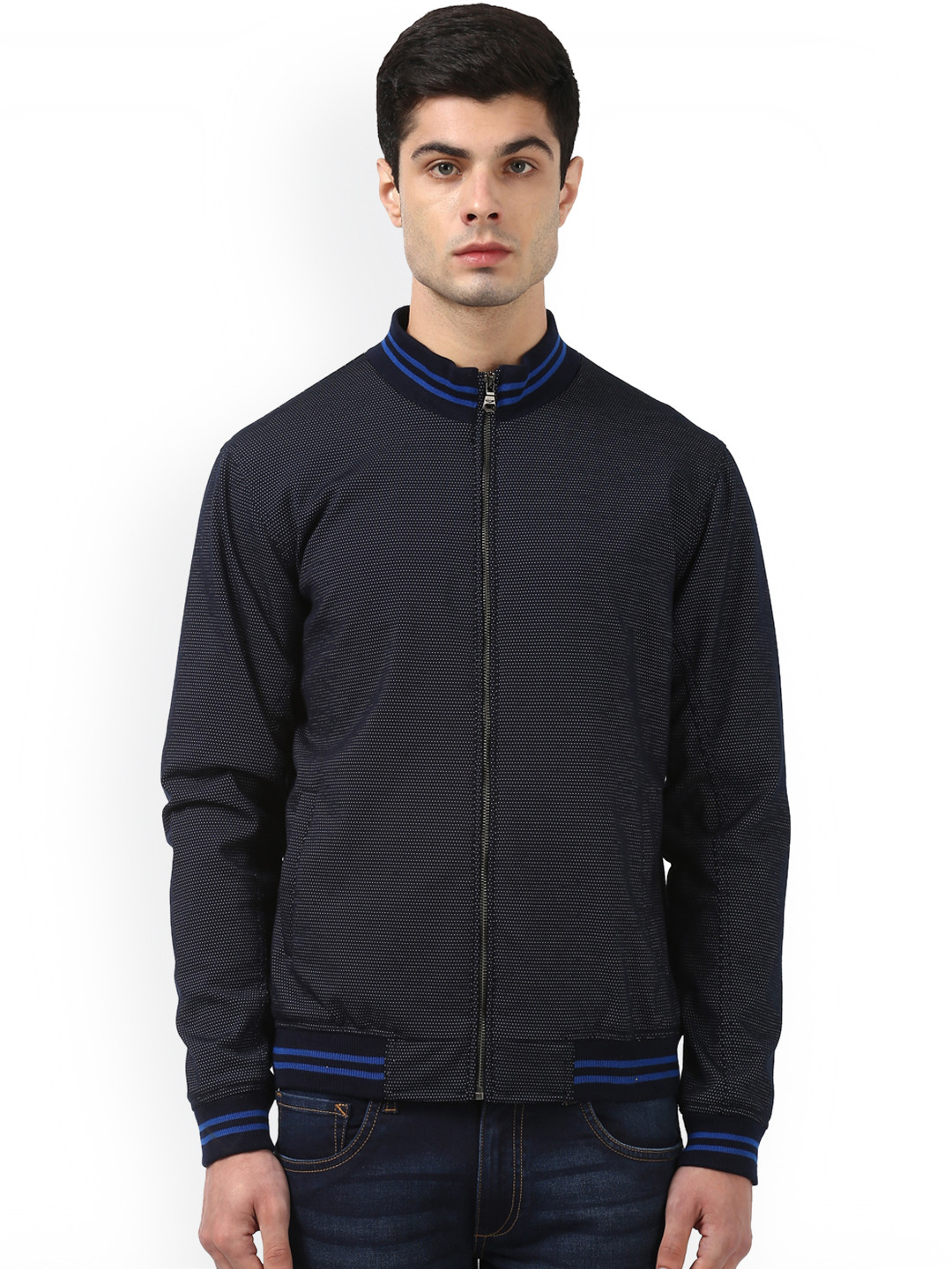 Buy Park Avenue Men Navy Blue Printed Varsity Jacket Jackets for Men