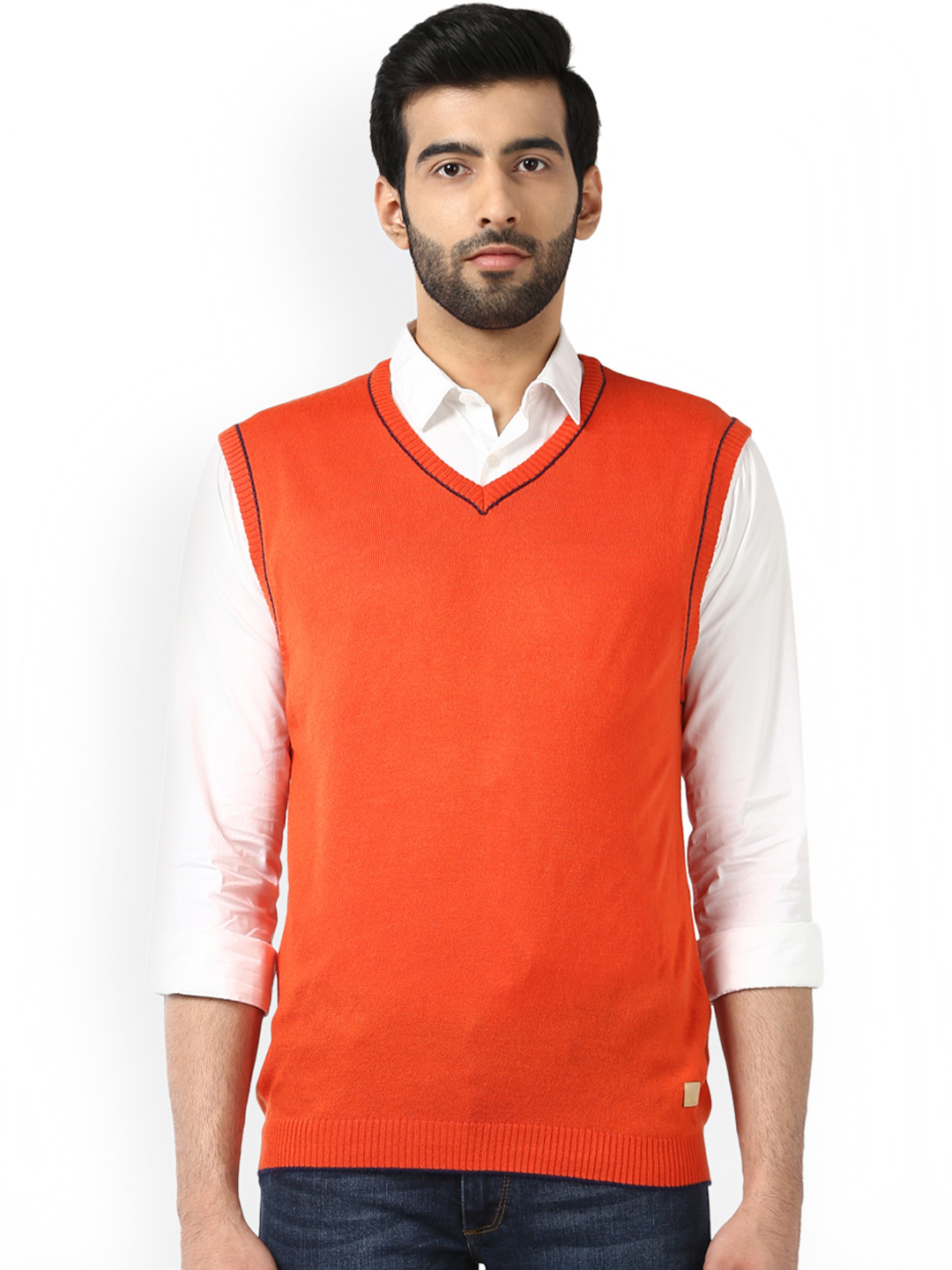 Buy Park Avenue Men Orange Solid Sweater Vest Sweaters for Men