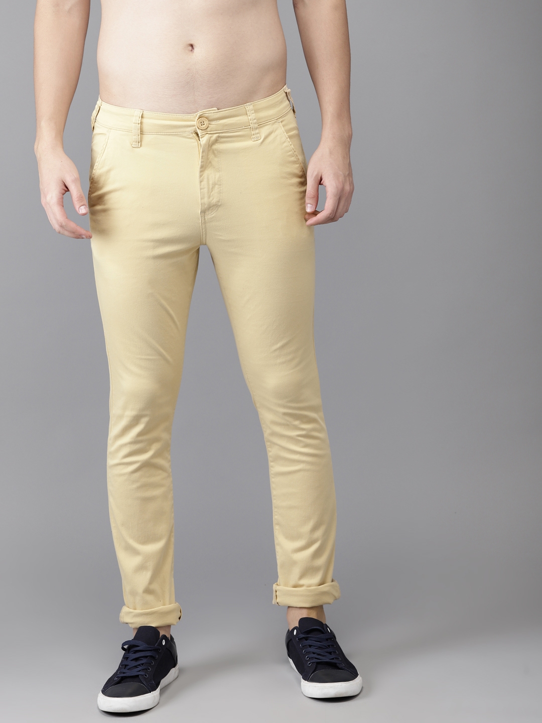 Buy HERE&NOW Men Yellow Slim Fit Solid Chinos - Trousers for Men ...