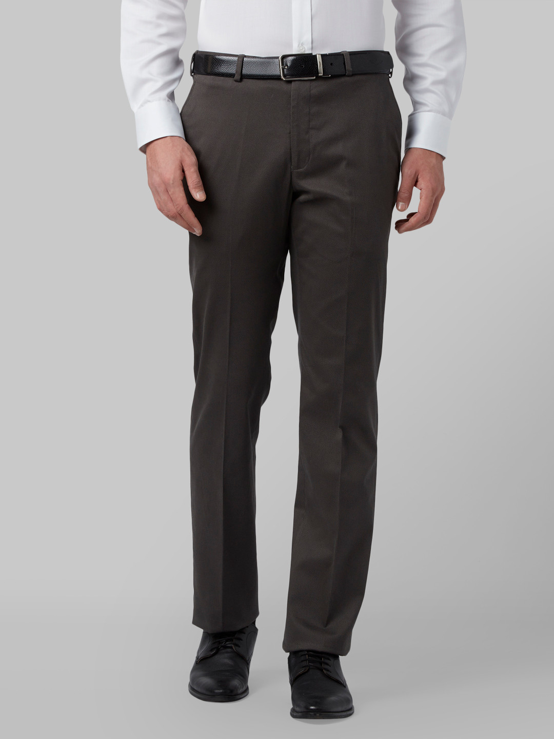 Buy Park Avenue Men Charcoal Grey Slim Fit Printed Formal Trousers ...