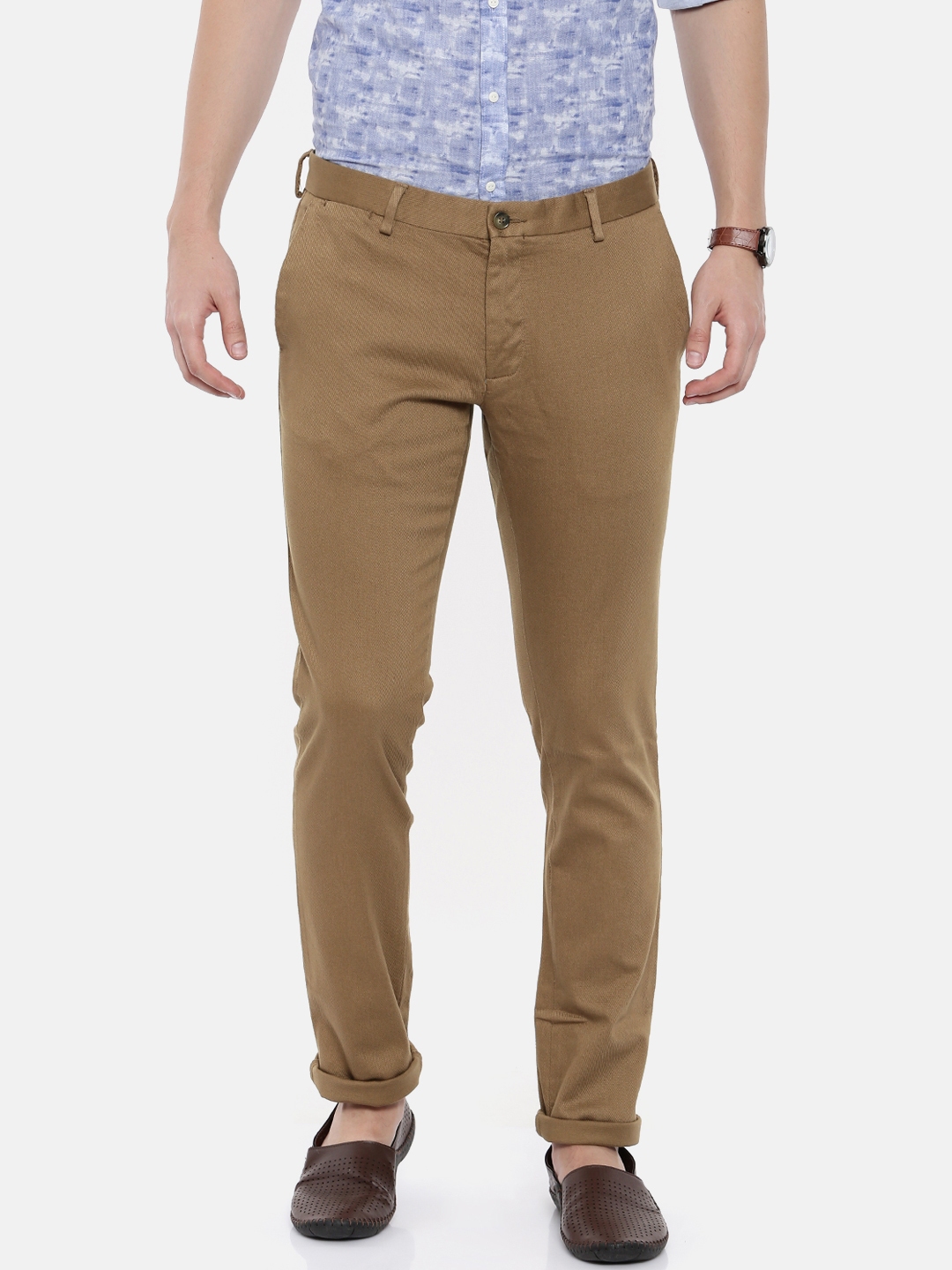 Buy Blackberrys Men Khaki Sharp Slim Fit Solid Chinos - Trousers for ...