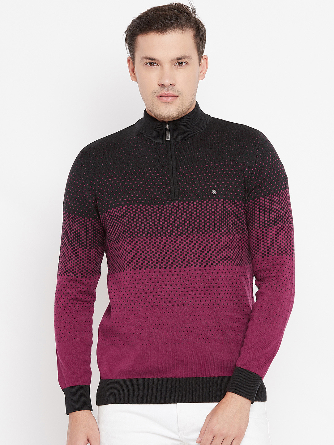 Buy Blackberrys Men Black & Magenta Self Design Pullover - Sweaters for Men 7087799 | Myntra