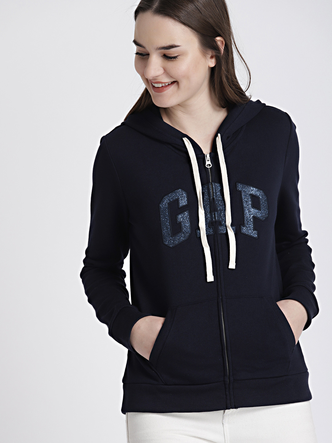 Buy GAP Women's Navy Glitter Logo Zip Hoodie Sweatshirts for Women