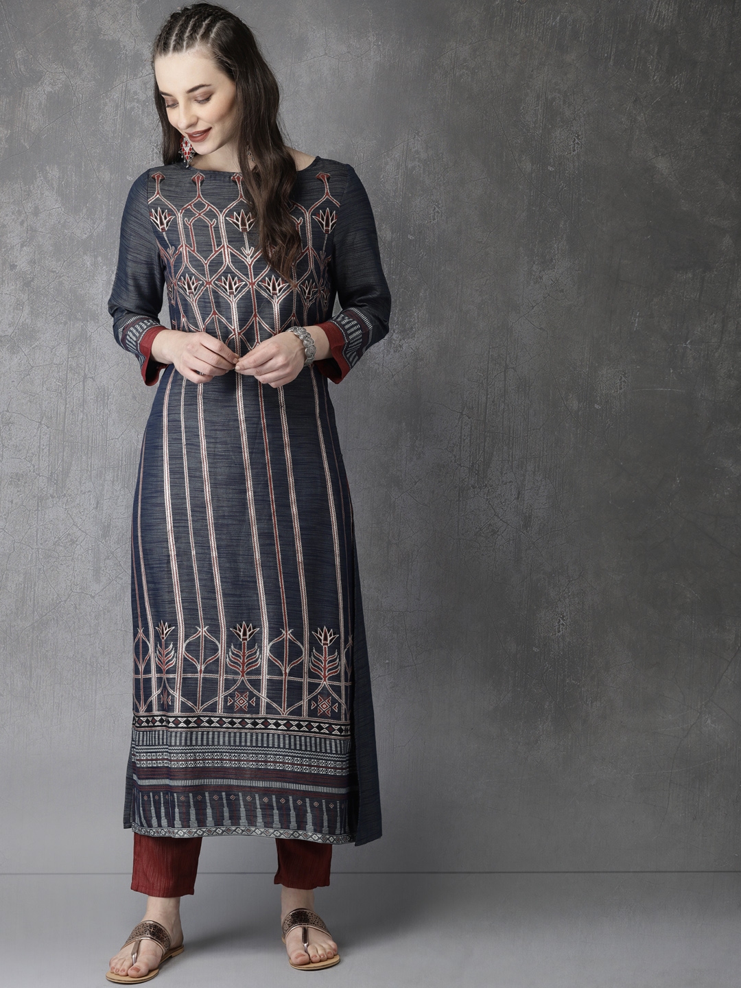 anouk maroon kurta set