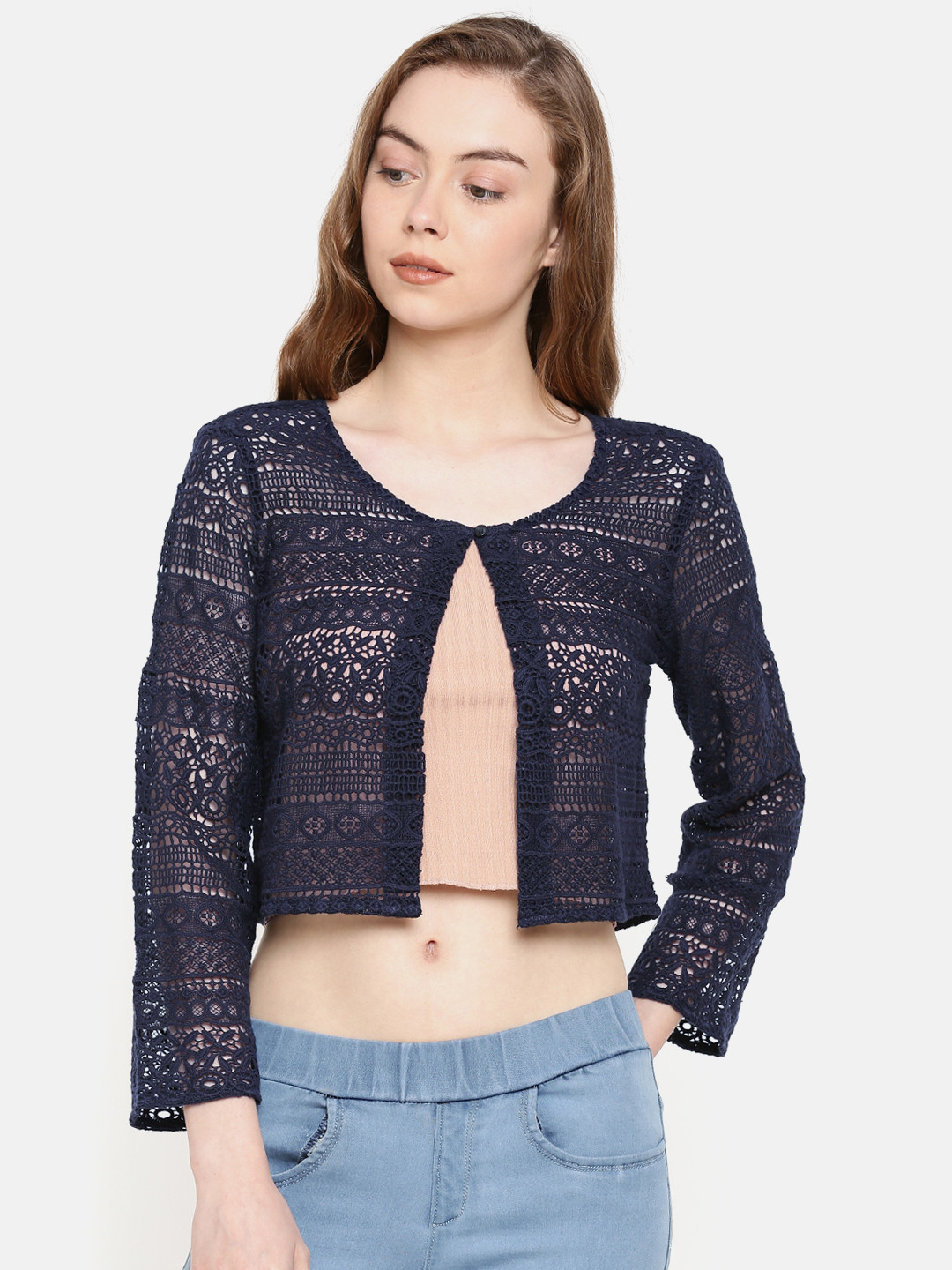 Buy IDK Navy Blue Crochet Crop Shrug Shrug for Women 7090103 Myntra