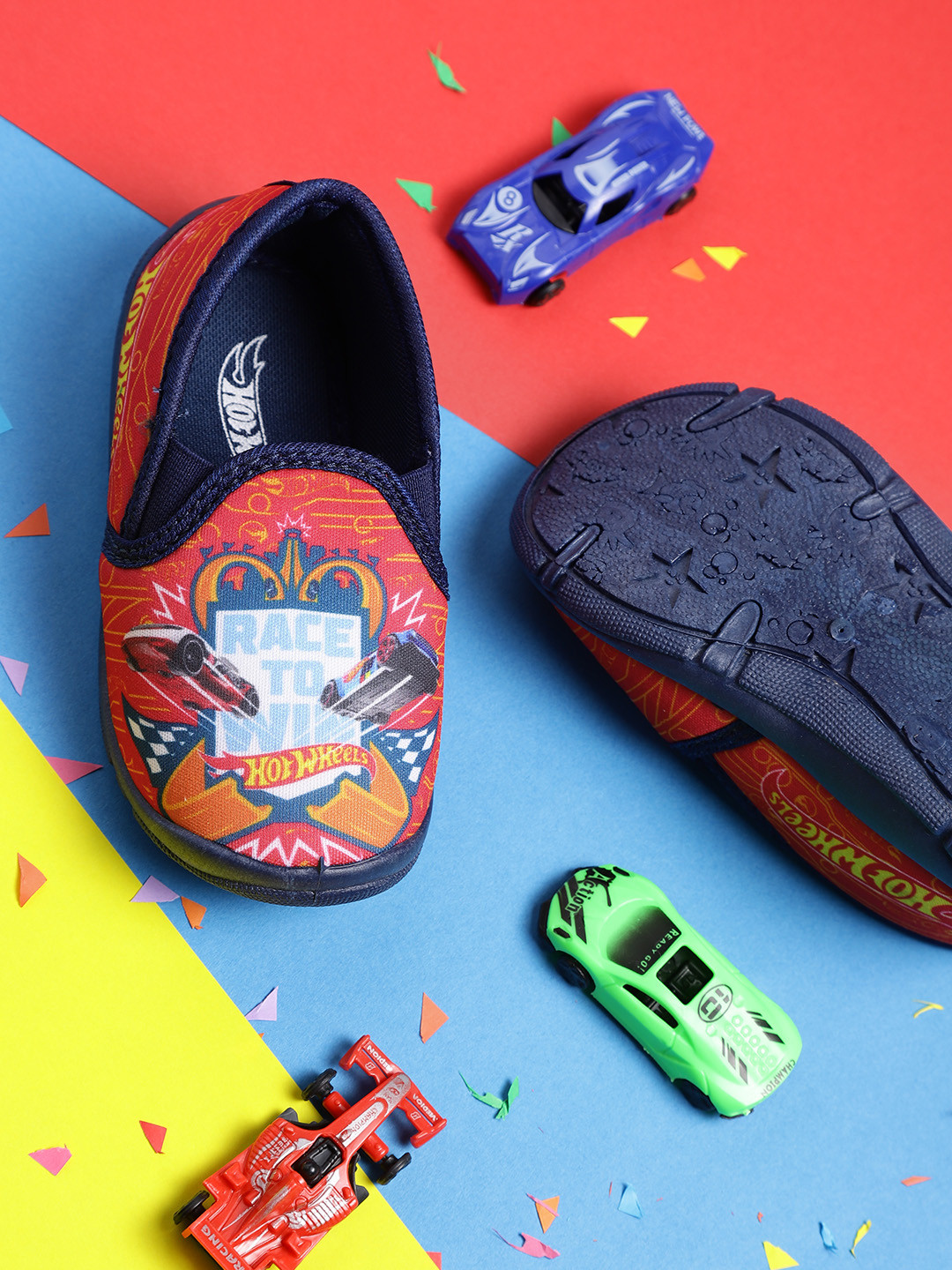 Buy YK Hot Wheels Boys Red &amp; Navy Printed Slip On Sneakers