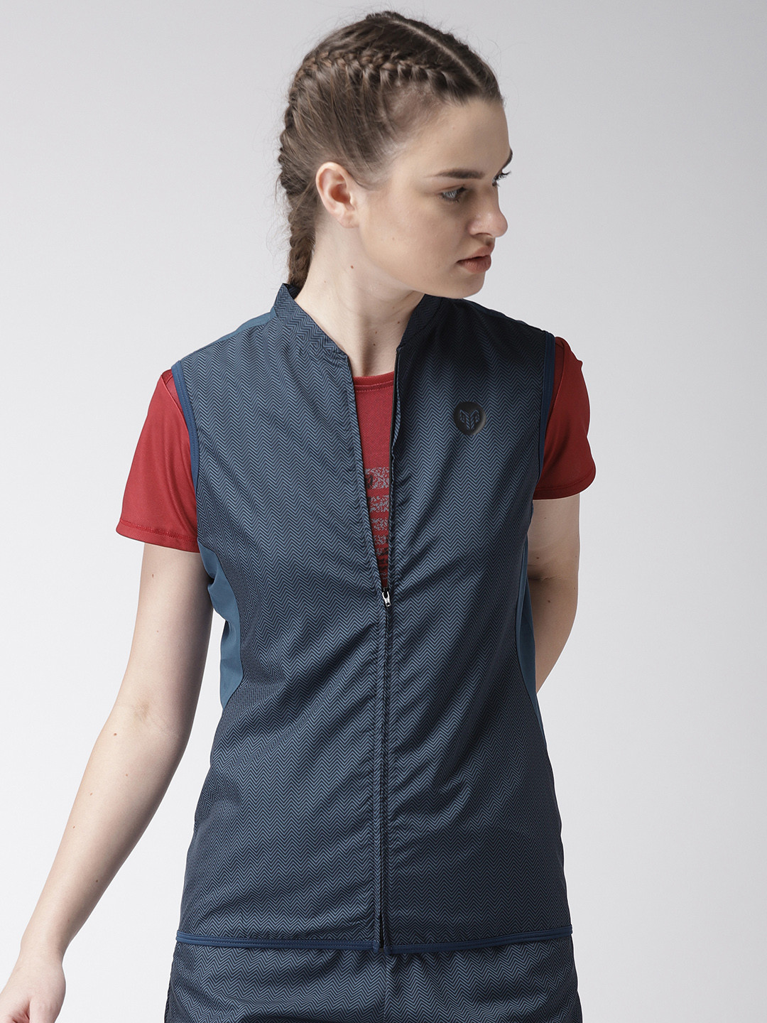 Buy 2GO Women Navy Blue Printed Running Gilet Sporty Jacket Jackets