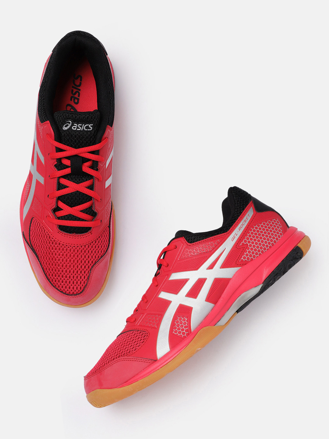 Buy ASICS Men Red & Silver Woven Design Gel Rocket 8 Volleyball Shoes Sports Shoes for Men