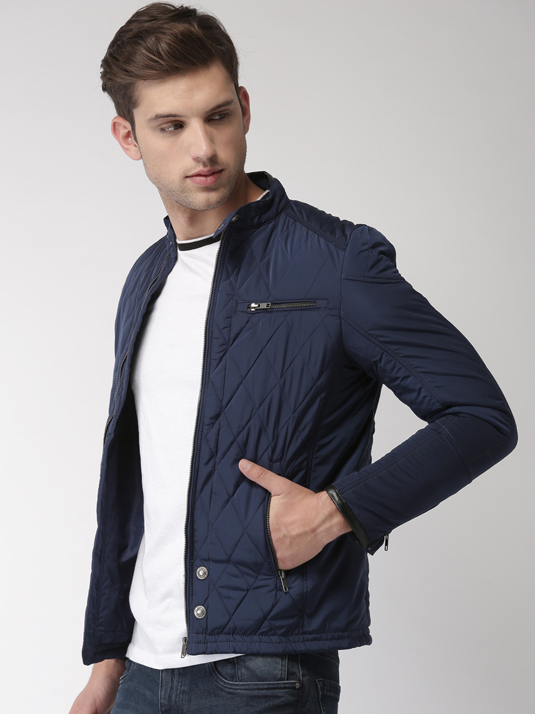Buy Fort Collins Men Navy Solid Quilted Jacket Jackets for Men