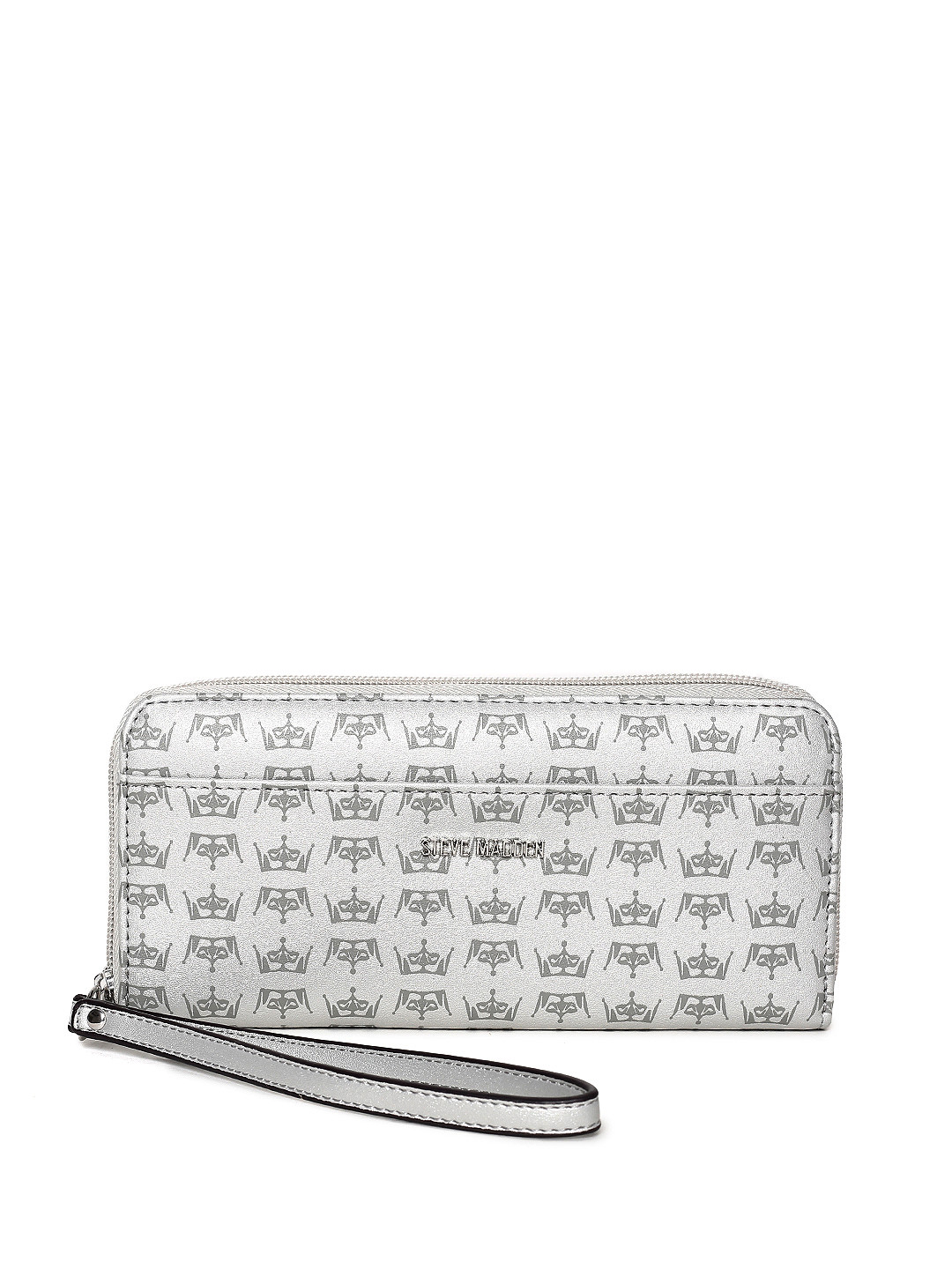 Buy Steve Madden Women Silver Toned Printed Zip Around Wallet Wallets