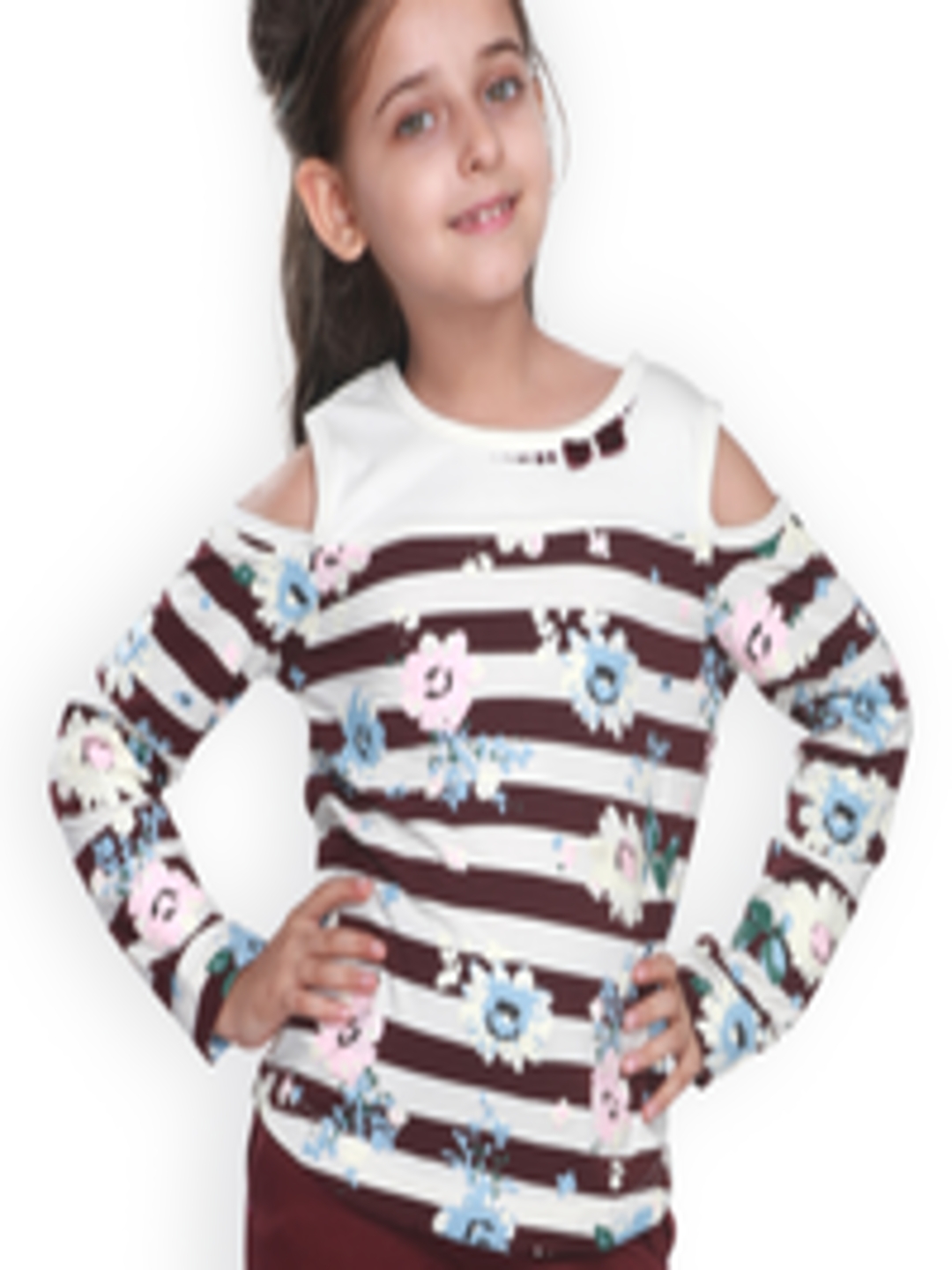 Buy CUTECUMBER Girls Off White Striped Pure Cotton Top - Tops for Girls ...