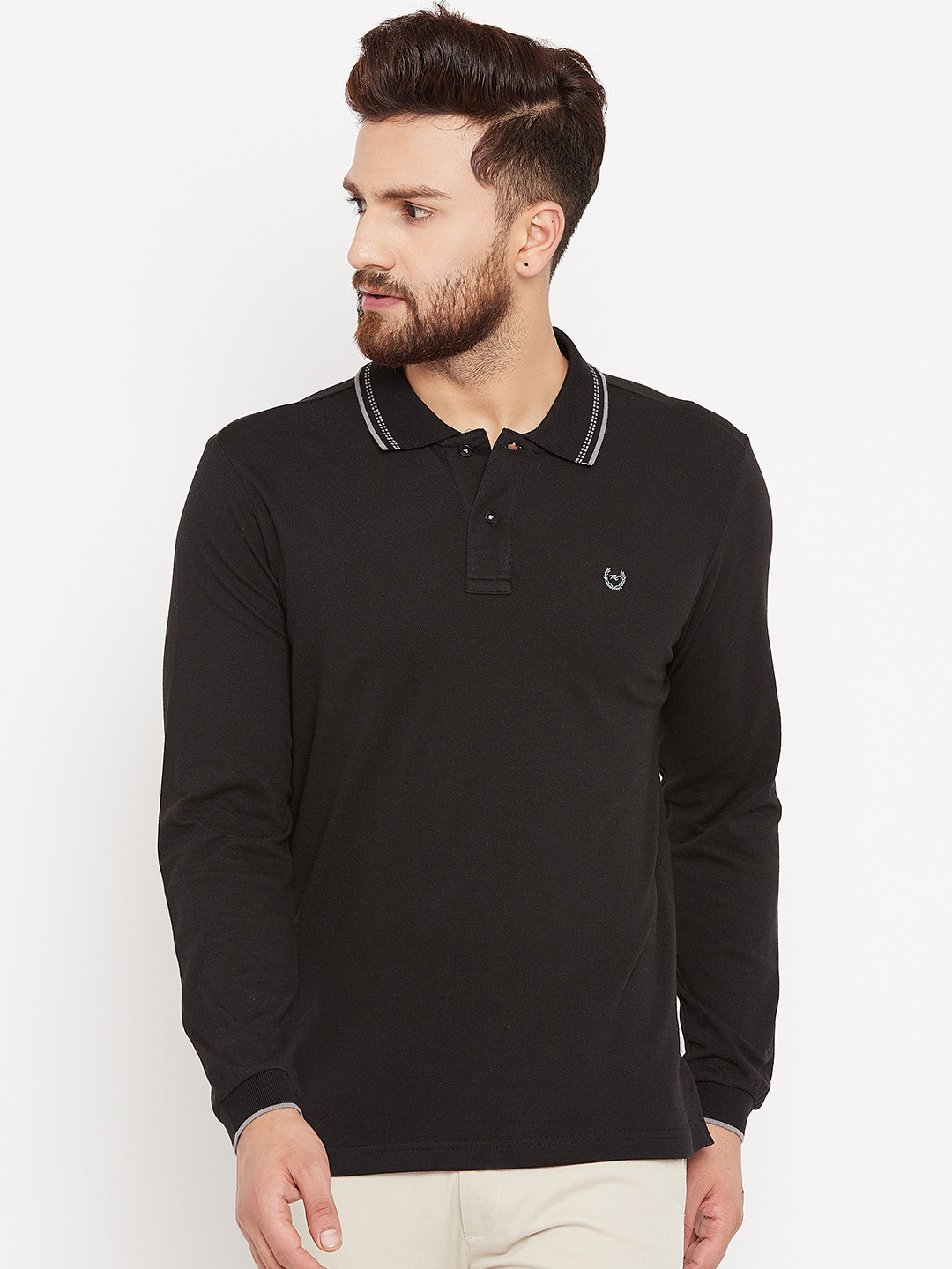 Buy Monte Carlo Men Black Solid Polo Collar T Shirt - Tshirts for Men ...