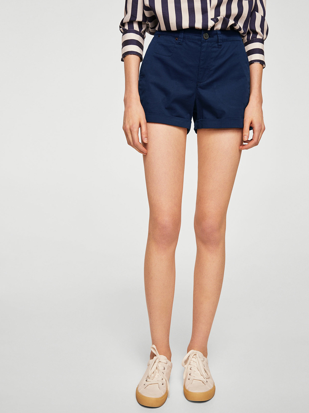 Buy MANGO Women Navy Blue Solid Regular Fit Shorts Shorts for Women