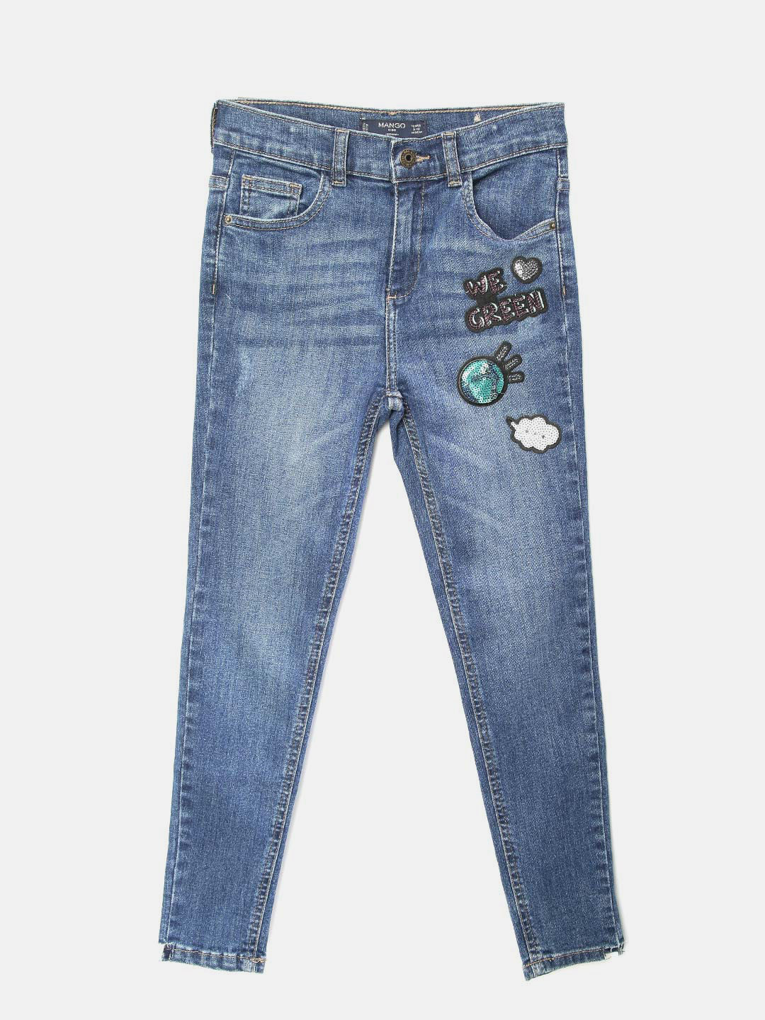 Buy Mango Kids Girls Blue Regular Fit Mid Rise Clean Look Stretchable Jeans With Appliques