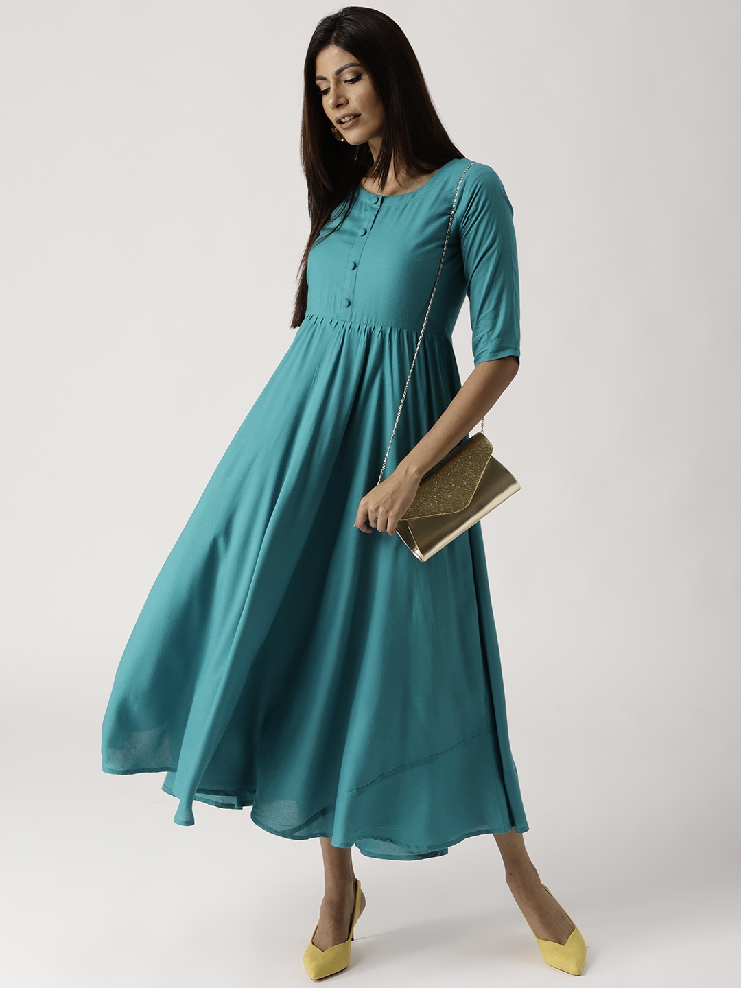 Buy Libas Women Teal Blue Solid Maxi Dress - Dresses for Women 7098782 ...