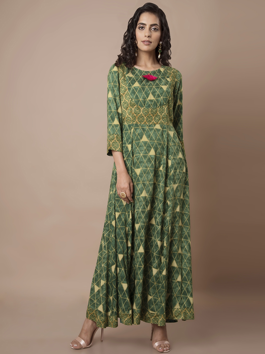 Buy INDYA Women Green Printed Maxi Dress - Dresses for Women 7099333 ...