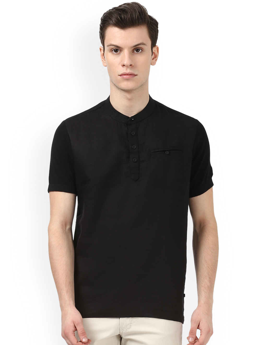 Buy Parx Men Black Solid Mandarin Collar T Shirt Tshirts for Men