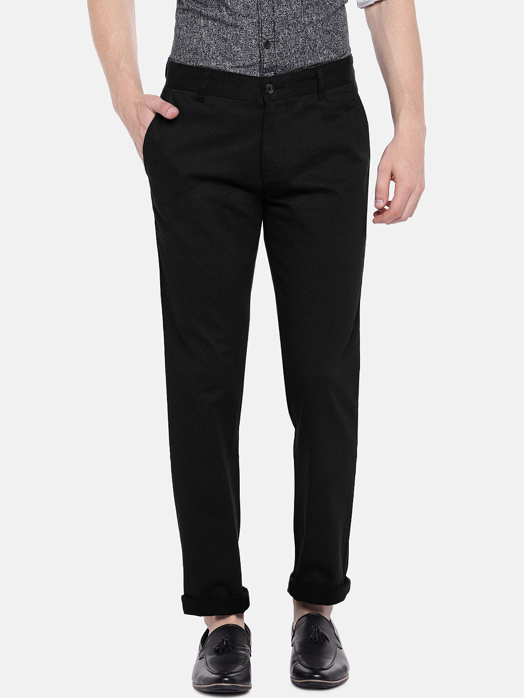 Buy Parx Men Black Tapered Fit Solid Regular Trousers - Trousers for ...